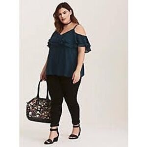 Torrid Emerald Green Ruffled Cold Shoulder Blouse sz 3